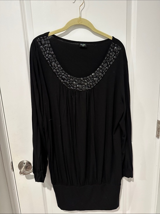 Olian Tops - Olian Black Beaded Scoop-Neck Long Sleeve Tunic MATERNITY